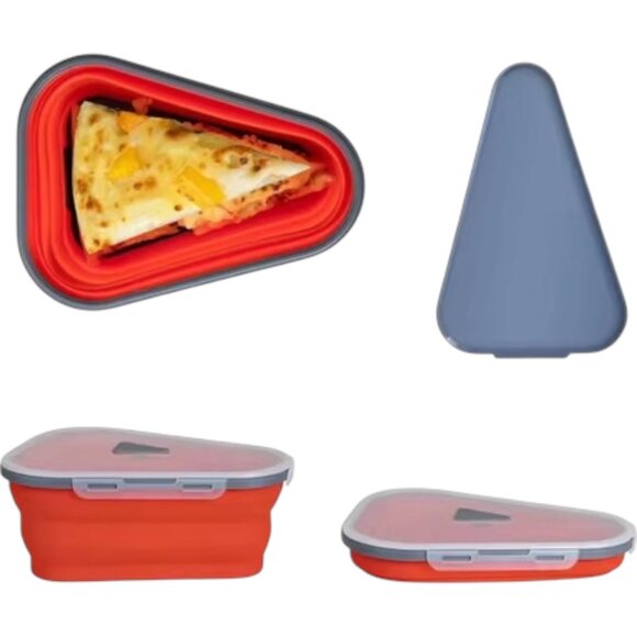 Collapsible Silicone Pizza Slice Storage Container Reusable Snap Lid Gift - Picture 8 of 16